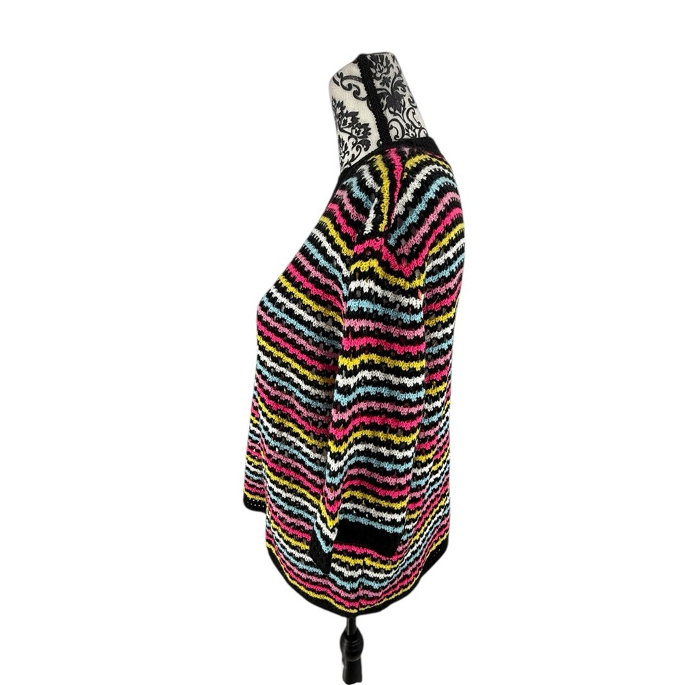 Vintage-Inspired Rainbow Crochet Knit Striped Sweater Boho Indie Color Pop Knit - Picture 7 of 15